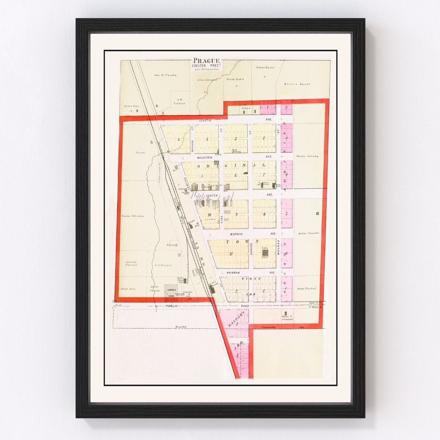 Vintage Map of Prague, Nebraska 1907 -Not available at Minden location-