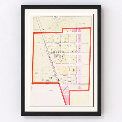 Vintage Map of Prague, Nebraska 1907 -Not available at Minden location-