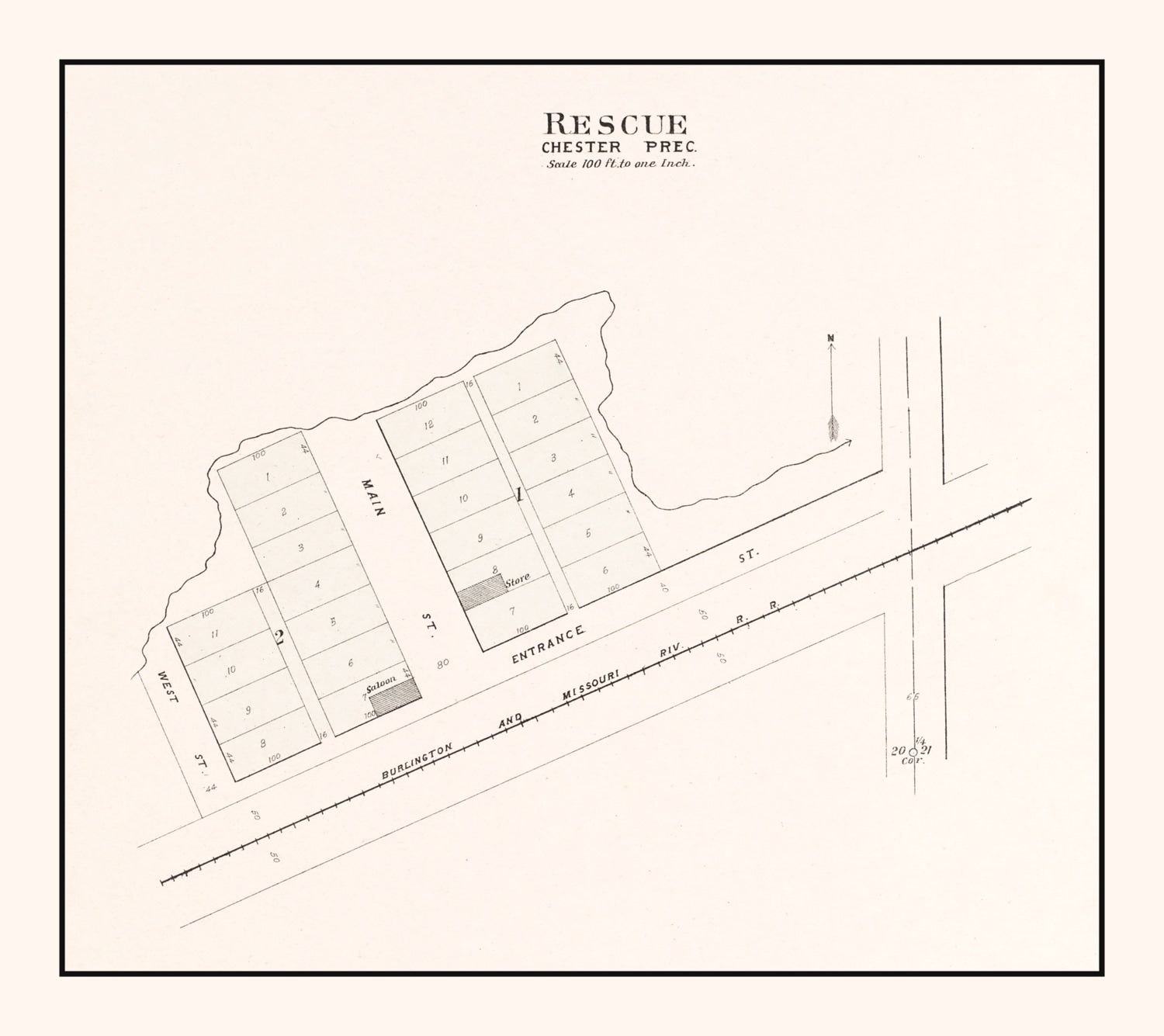 Vintage Map of Rescue, Nebraska 1907 -Not available at Minden location-