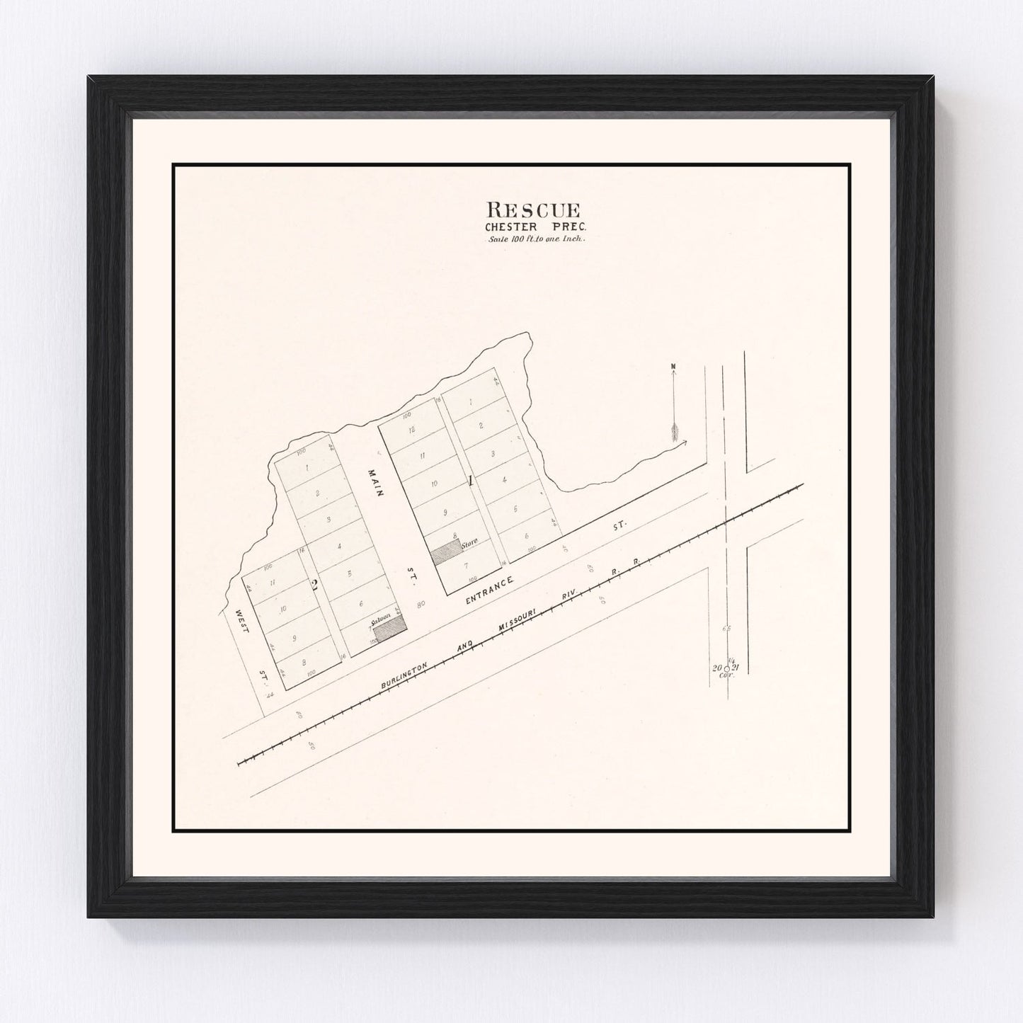 Vintage Map of Rescue, Nebraska 1907 -Not available at Minden location-
