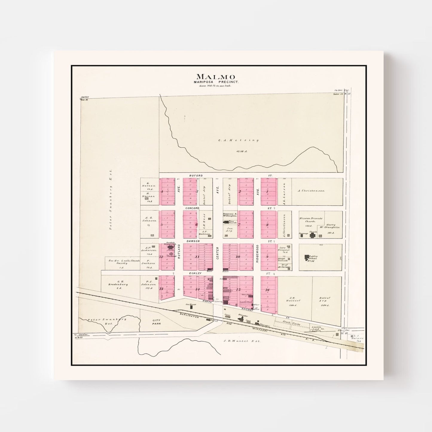 Vintage Map of Malmo, Nebraska 1907 -Not available at Minden location-