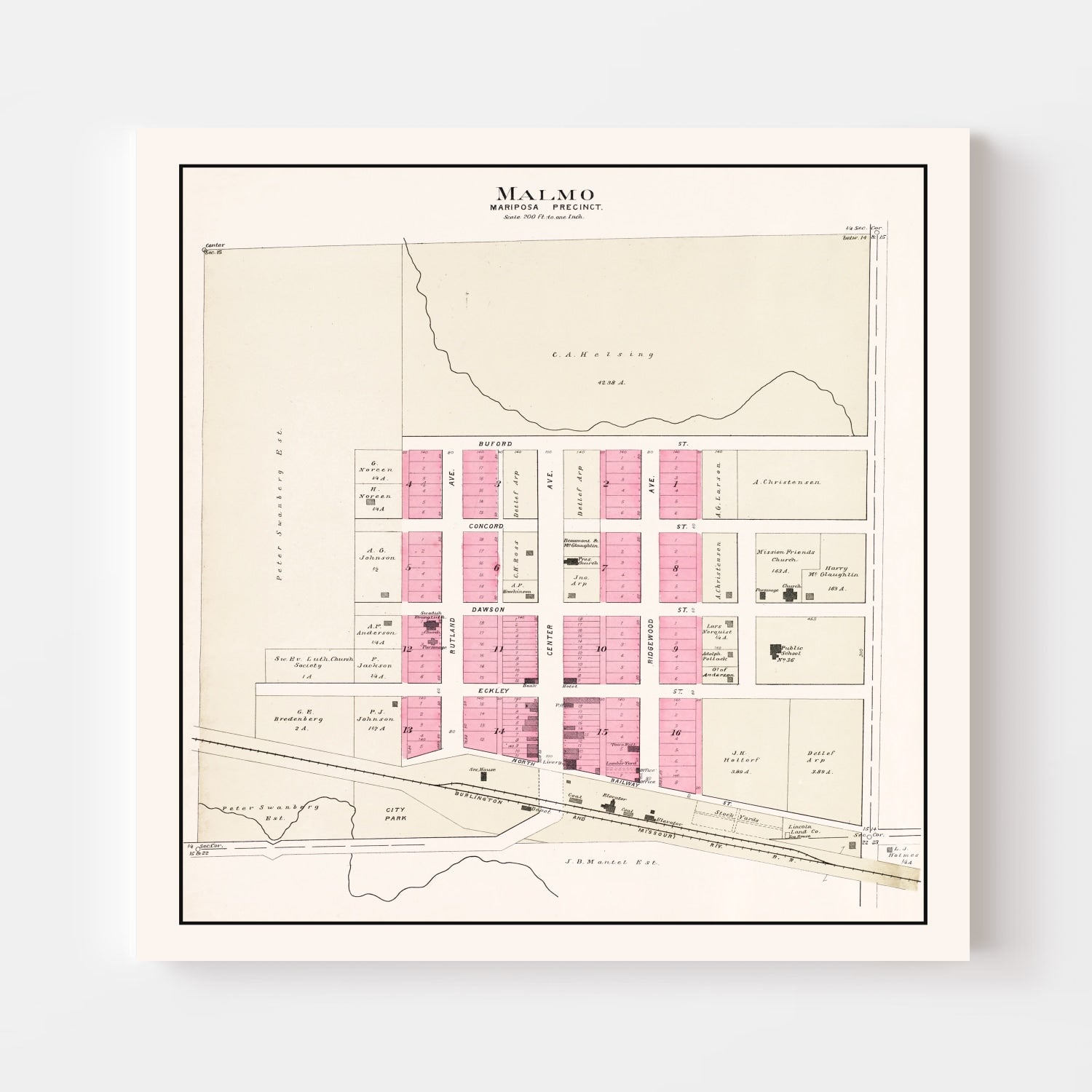 Vintage Map of Malmo, Nebraska 1907 -Not available at Minden location-