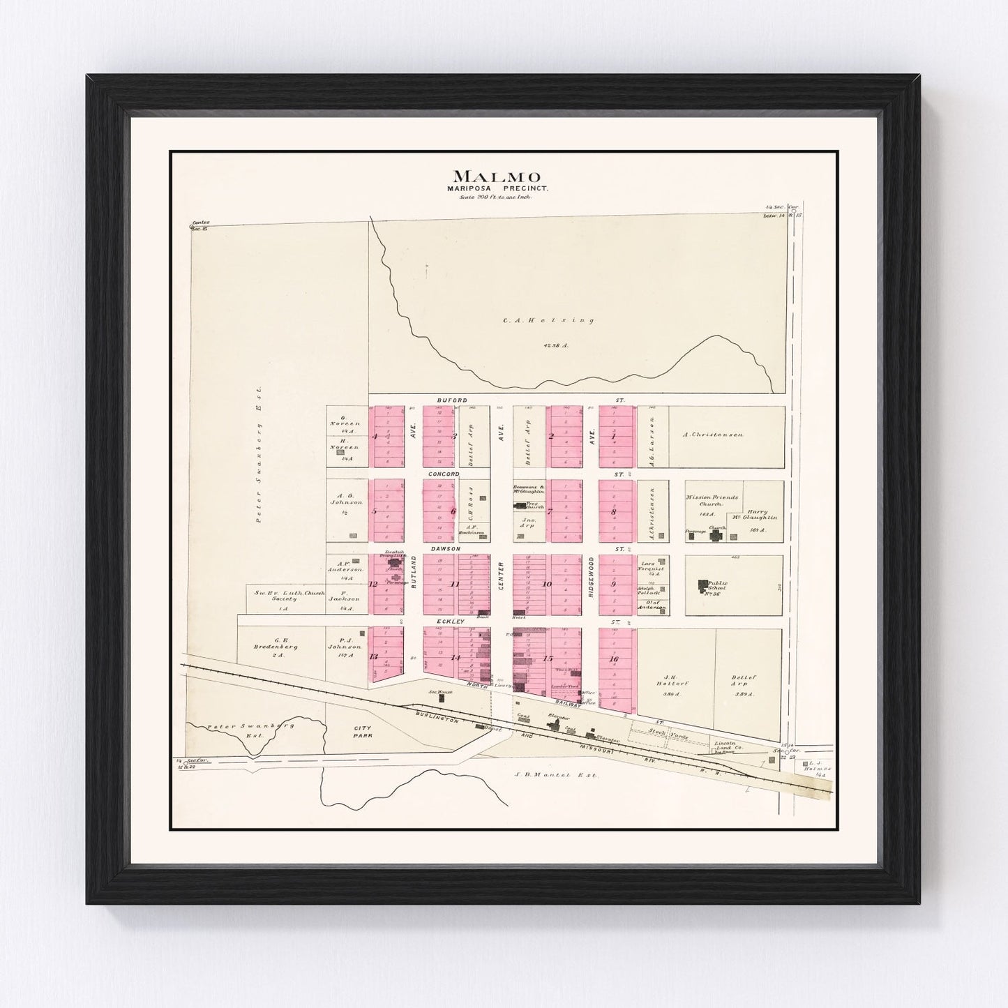 Vintage Map of Malmo, Nebraska 1907 -Not available at Minden location-