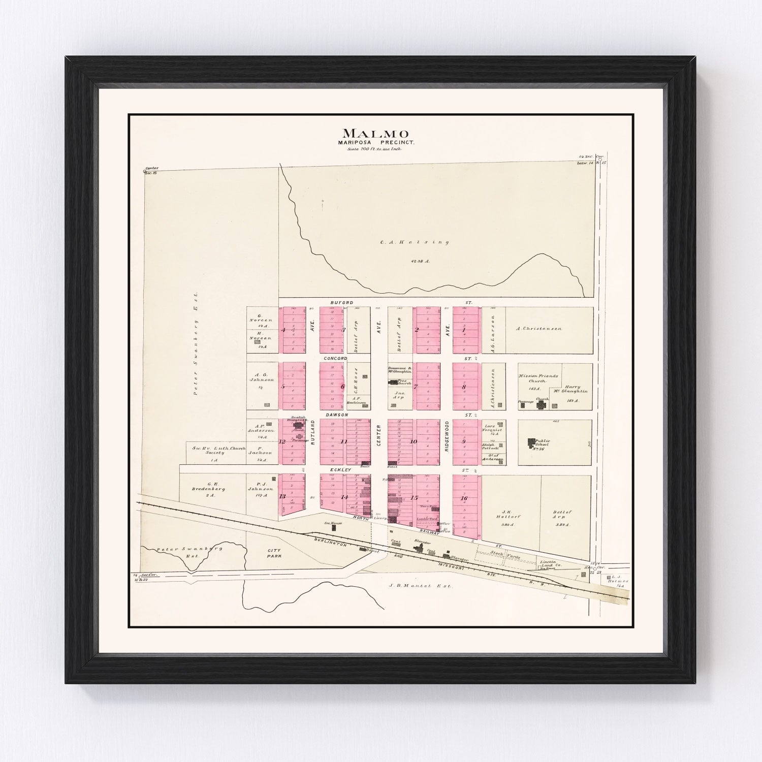 Vintage Map of Malmo, Nebraska 1907 -Not available at Minden location-