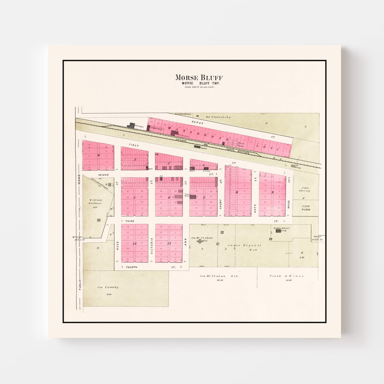 Vintage Map of Morse Bluff, Nebraska 1907 -Not available at Minden location-
