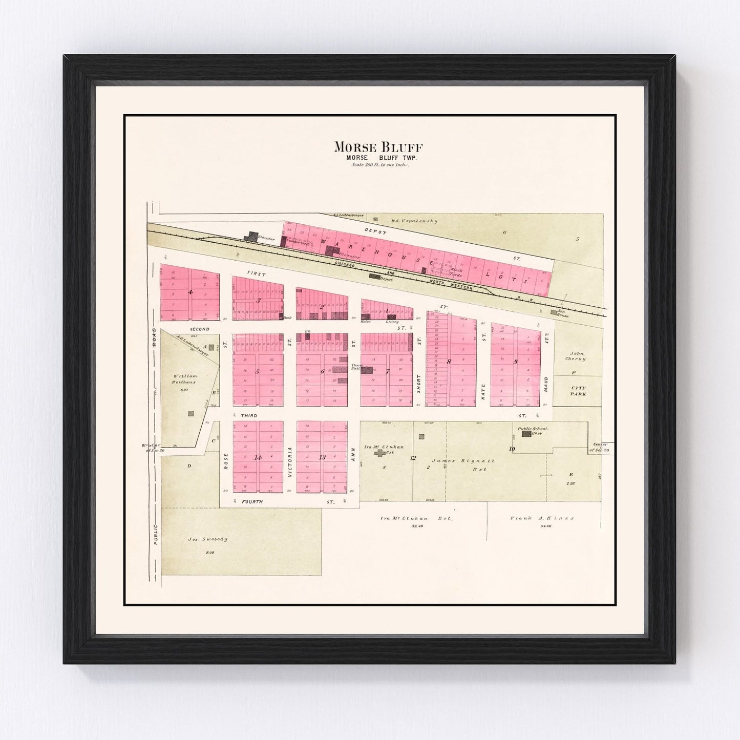 Vintage Map of Morse Bluff, Nebraska 1907 -Not available at Minden location-