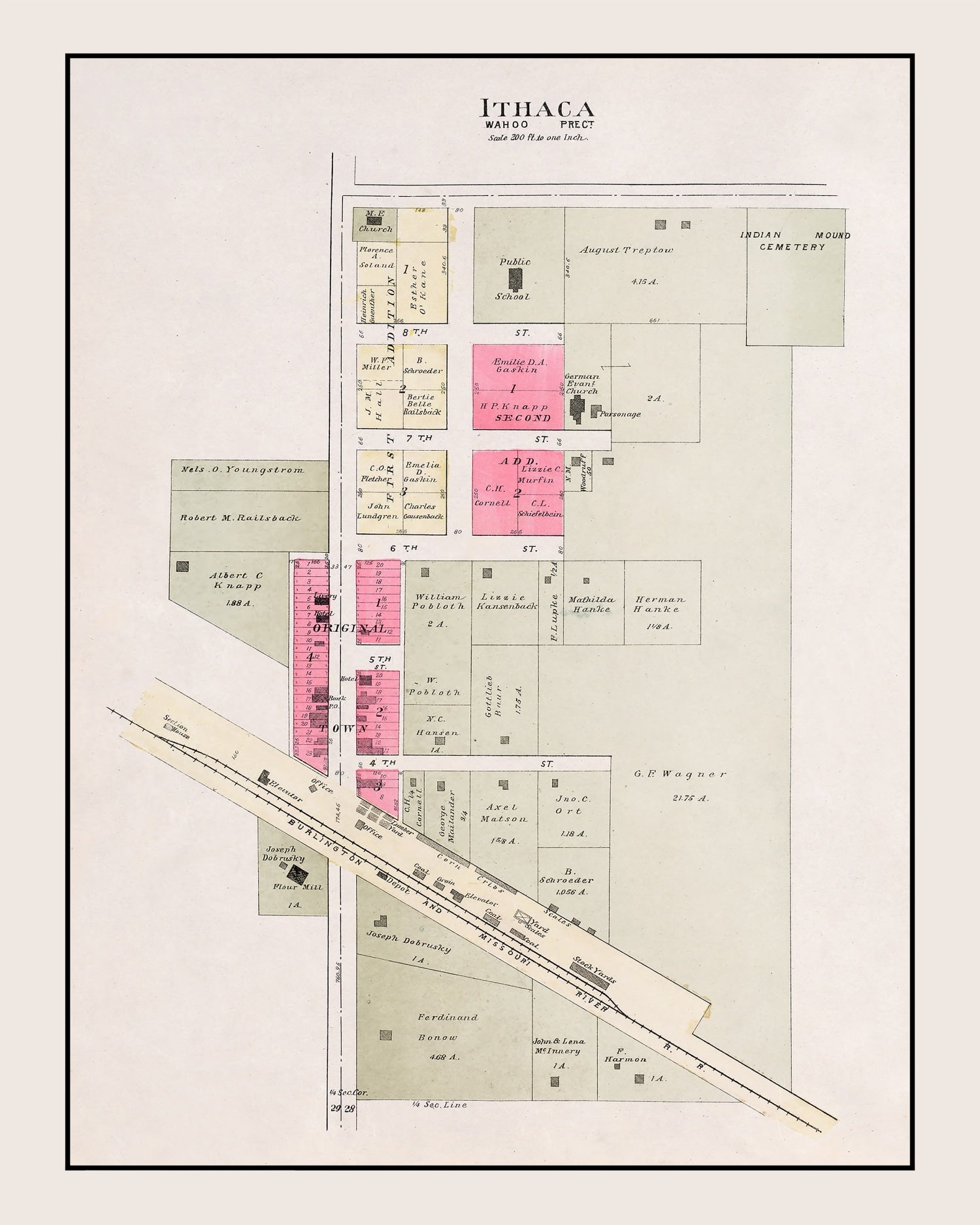 Vintage Map of Ithaca, Nebraska 1907 -Not available at Minden location-