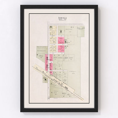 Vintage Map of Ithaca, Nebraska 1907 -Not available at Minden location-