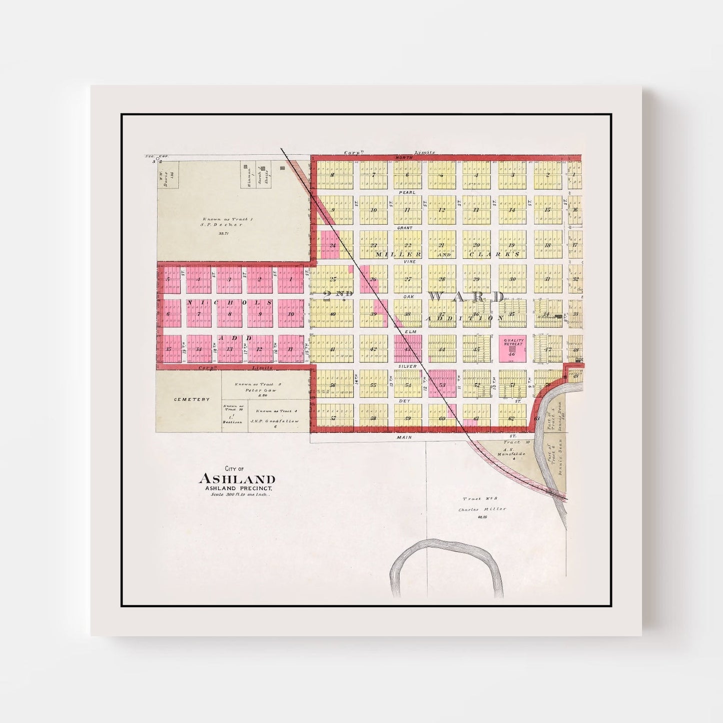 Vintage Map of Ashland, Nebraska 1907 -Not available at Minden location-