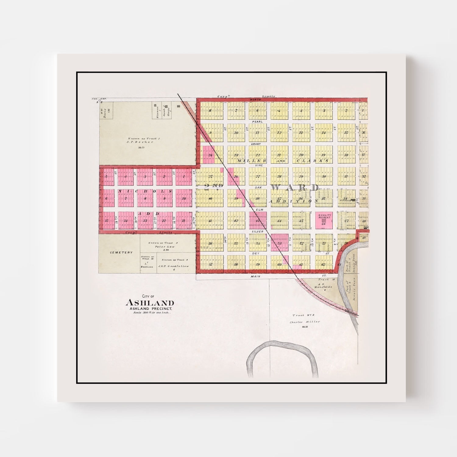 Vintage Map of Ashland, Nebraska 1907 -Not available at Minden location-