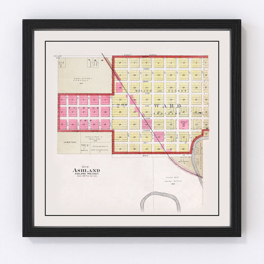 Vintage Map of Ashland, Nebraska 1907 -Not available at Minden location-