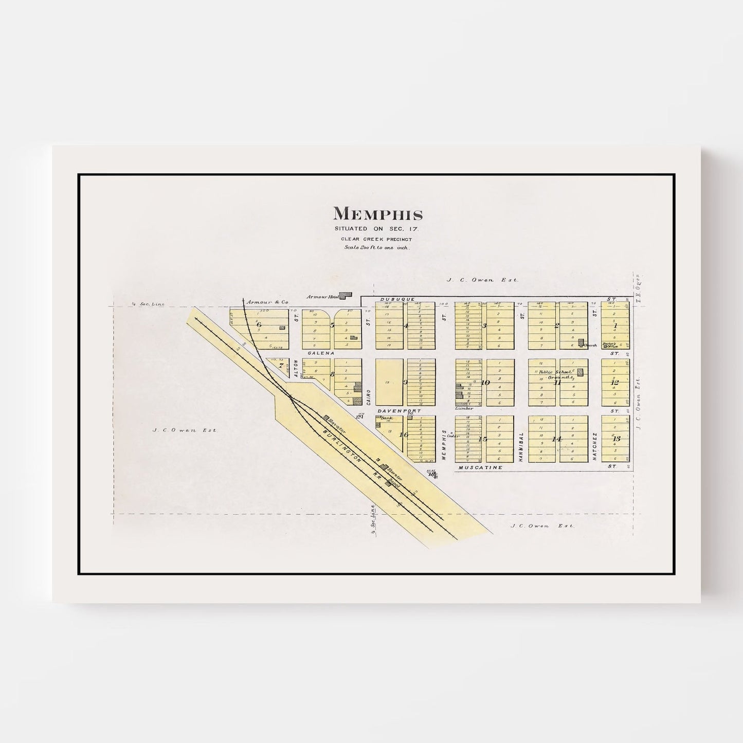 Vintage Map of Memphis, Nebraska 1907 -Not available at Minden location-