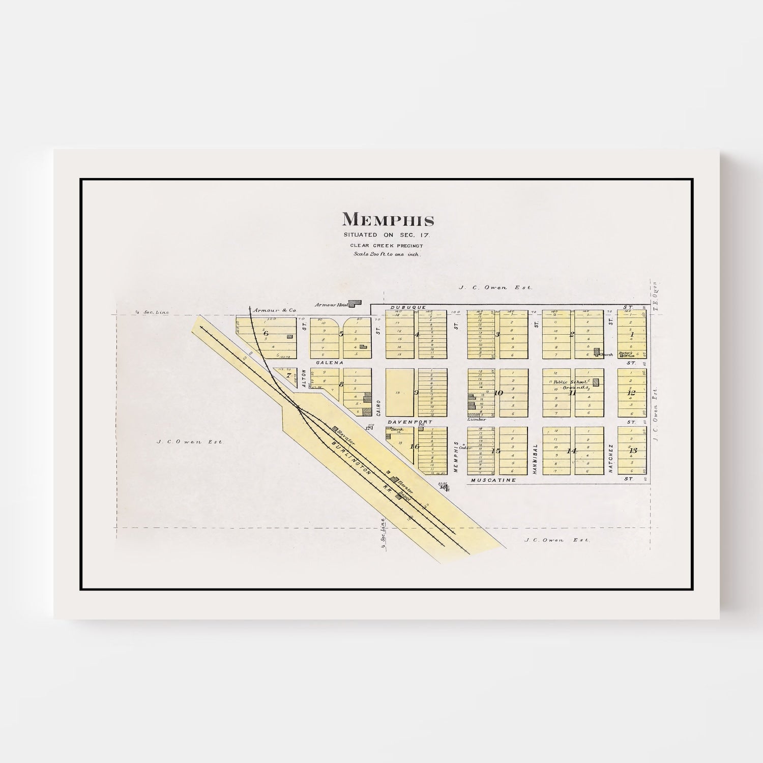 Vintage Map of Memphis, Nebraska 1907 -Not available at Minden location-