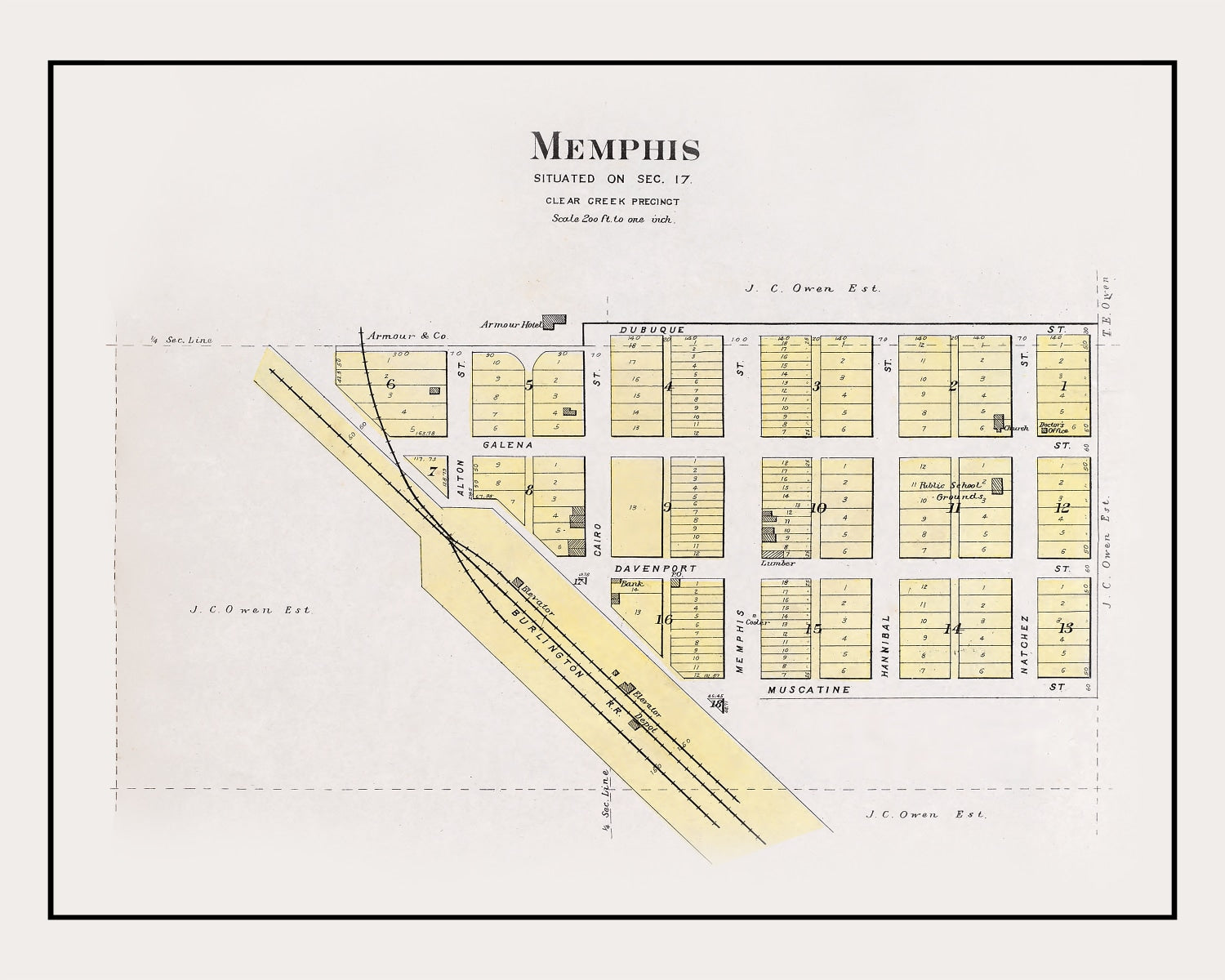 Vintage Map of Memphis, Nebraska 1907 -Not available at Minden location-