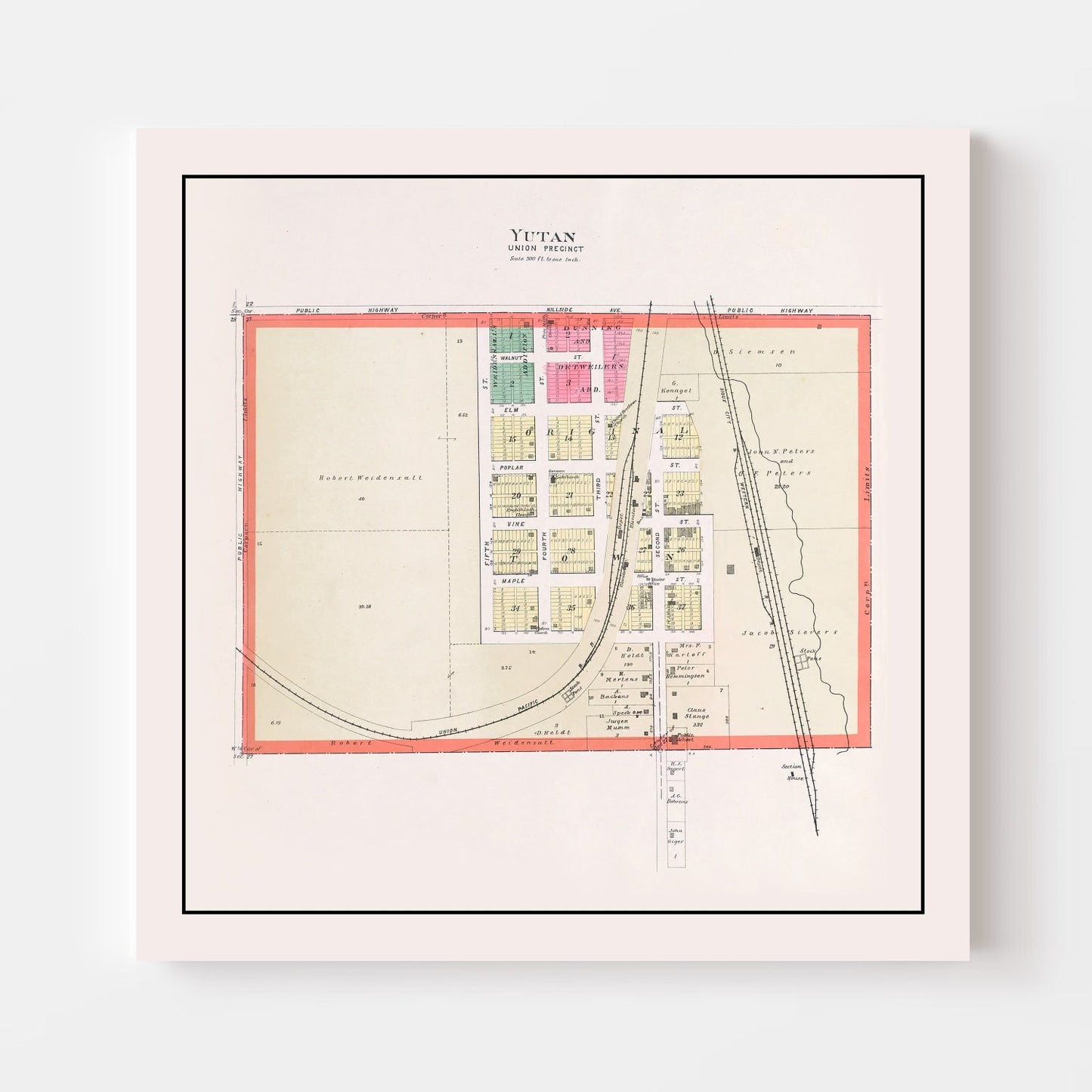 Vintage Map of Yutan, Nebraska 1907 -Not available at Minden location-