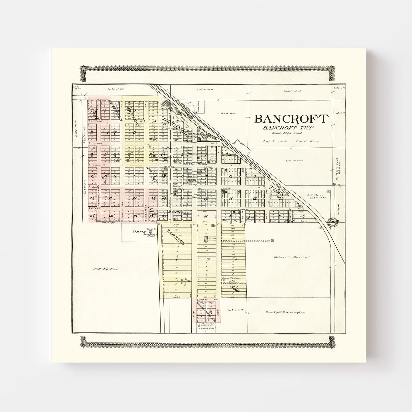 Vintage Map of Bancroft, Nebraska 1908 -Not available at Minden location-