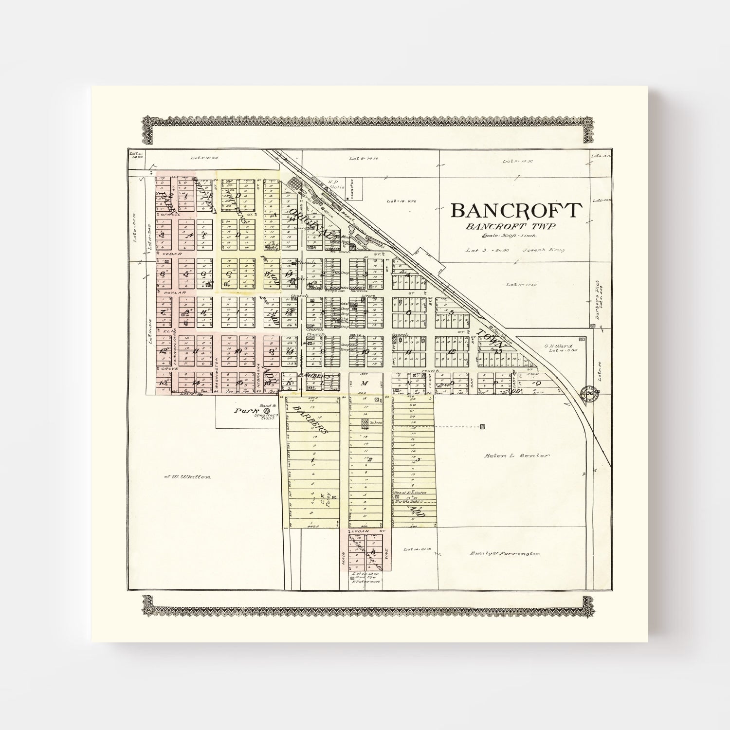 Vintage Map of Bancroft, Nebraska 1908 -Not available at Minden location-