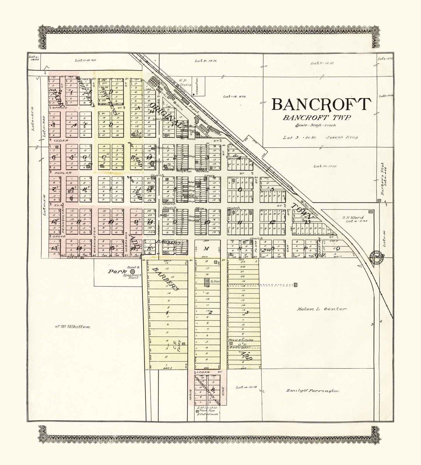 Vintage Map of Bancroft, Nebraska 1908 -Not available at Minden location-