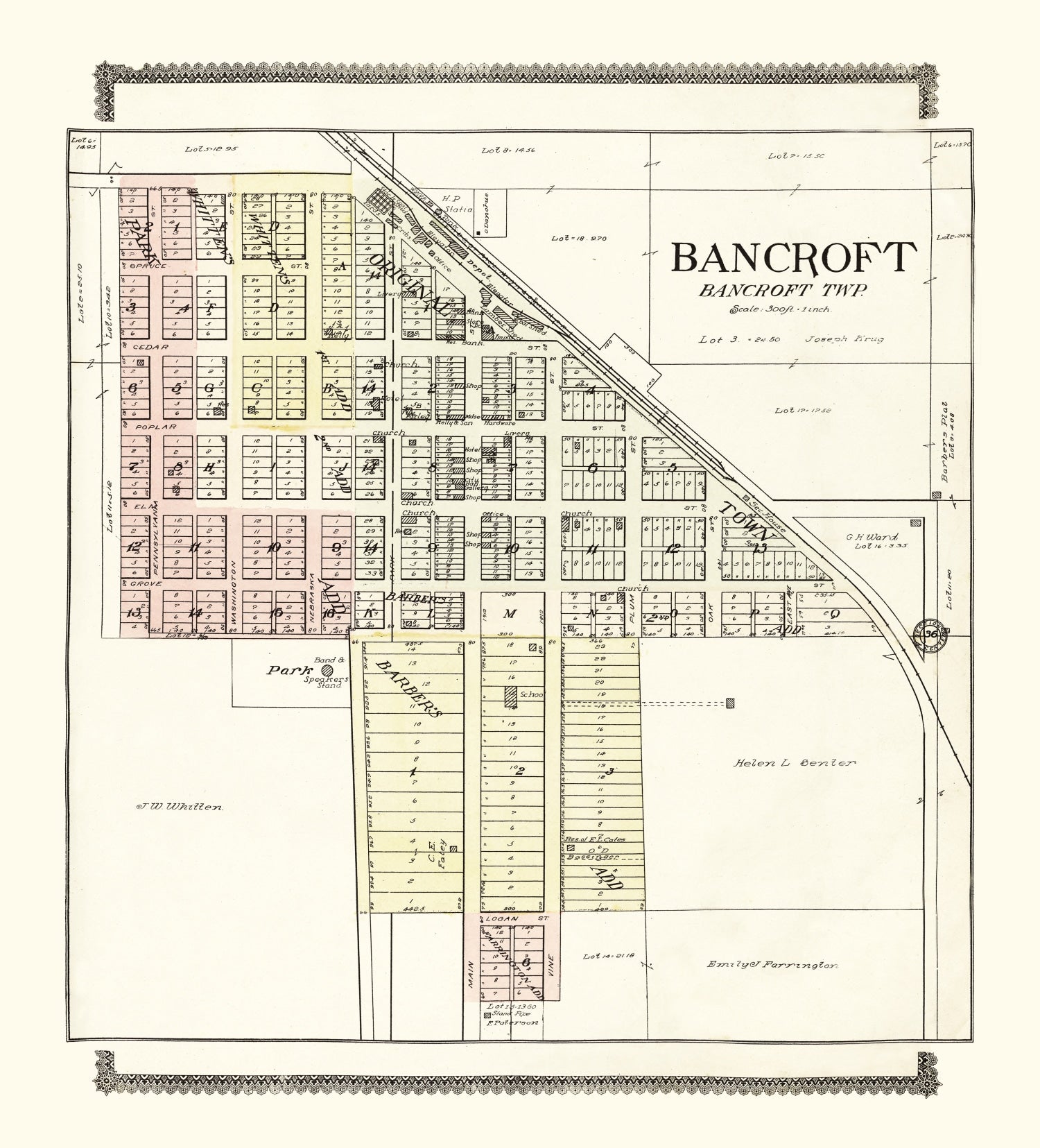 Vintage Map of Bancroft, Nebraska 1908 -Not available at Minden location-