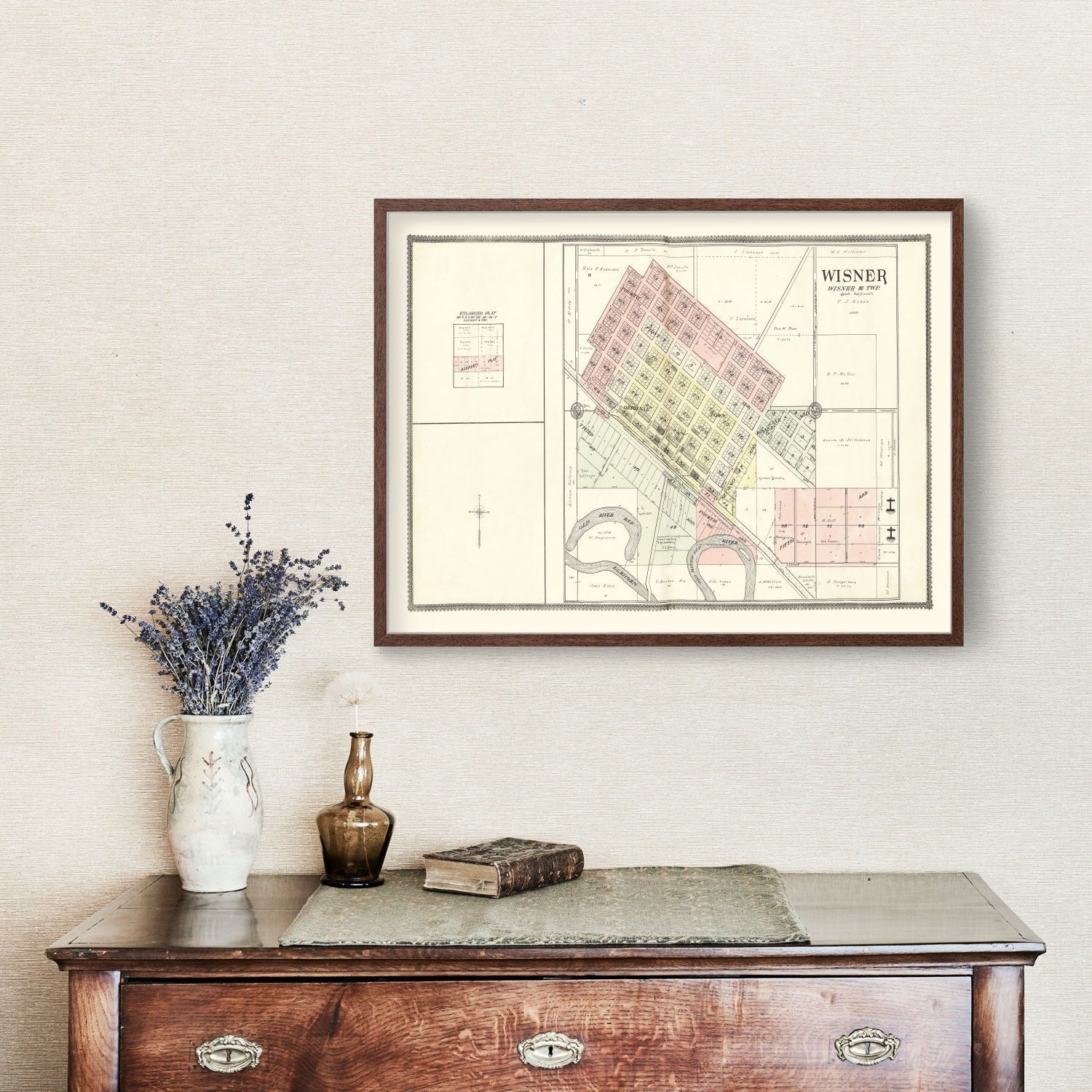 Vintage Map of Wisner, Nebraska 1908 -Not available at Minden location-