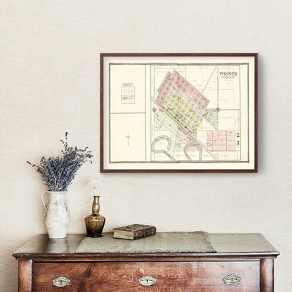 Vintage Map of Wisner, Nebraska 1908 -Not available at Minden location-