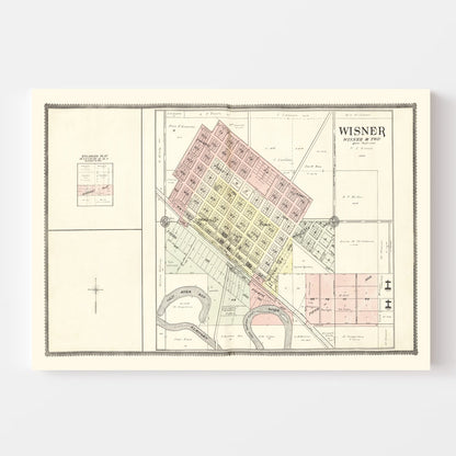 Vintage Map of Wisner, Nebraska 1908 -Not available at Minden location-