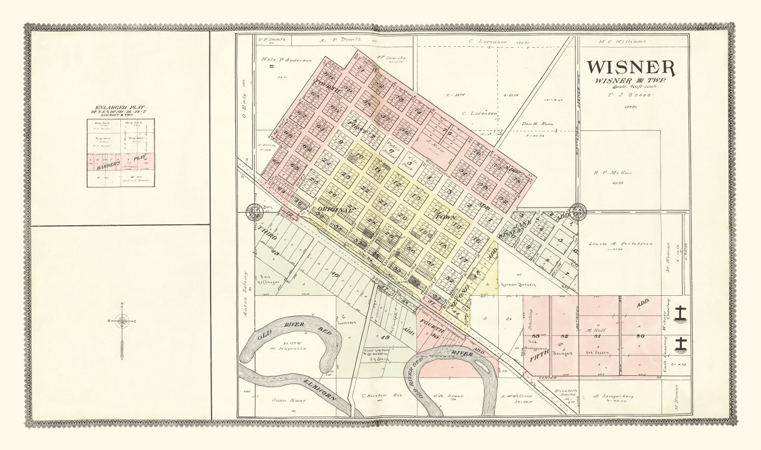 Vintage Map of Wisner, Nebraska 1908 -Not available at Minden location-