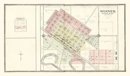 Vintage Map of Wisner, Nebraska 1908 -Not available at Minden location-