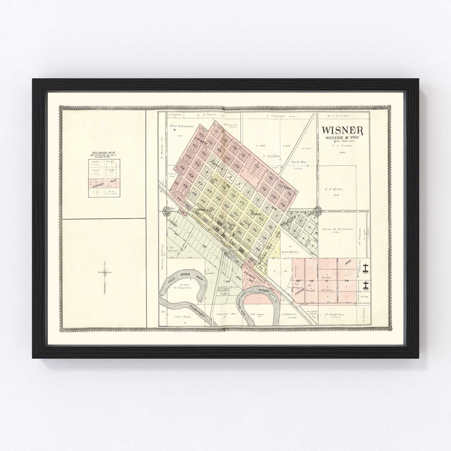 Vintage Map of Wisner, Nebraska 1908 -Not available at Minden location-