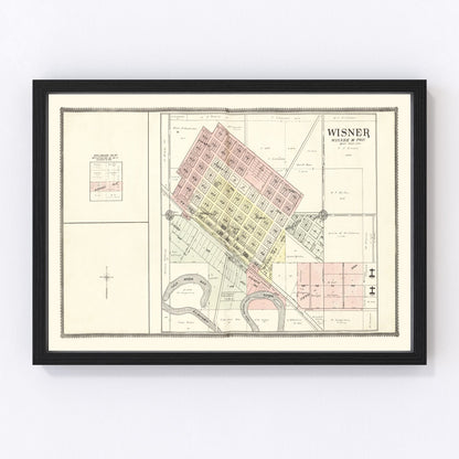 Vintage Map of Wisner, Nebraska 1908 -Not available at Minden location-