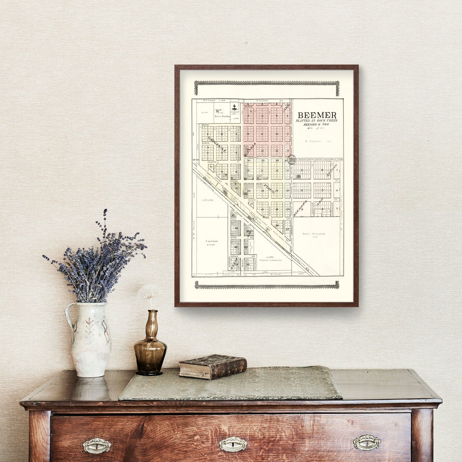Vintage Map of Beemer, Nebraska 1908 -Not available at Minden location-
