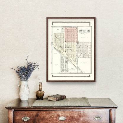 Vintage Map of Beemer, Nebraska 1908 -Not available at Minden location-