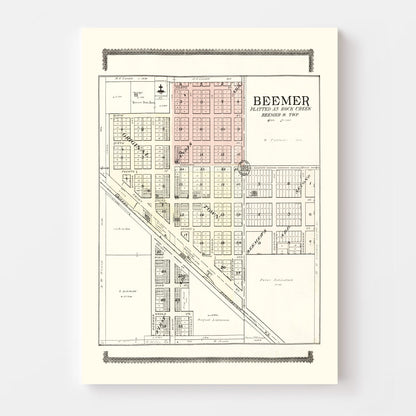 Vintage Map of Beemer, Nebraska 1908 -Not available at Minden location-