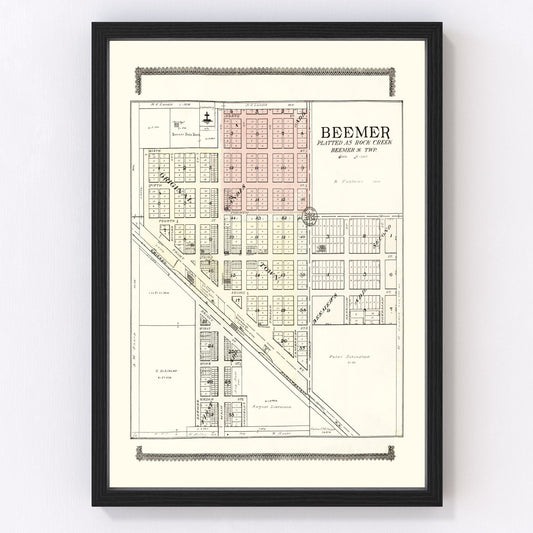 Vintage Map of Beemer, Nebraska 1908 -Not available at Minden location-