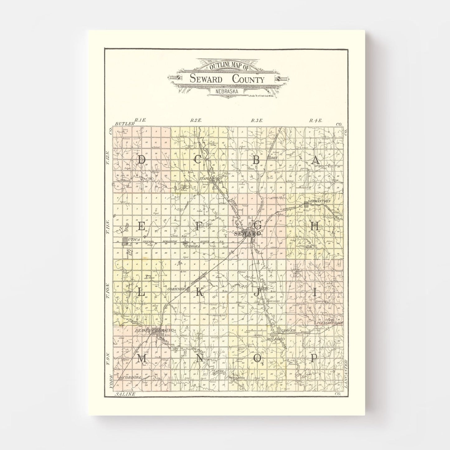 Vintage Map of Seward County, Nebraska 1908 -Not available at Minden location-
