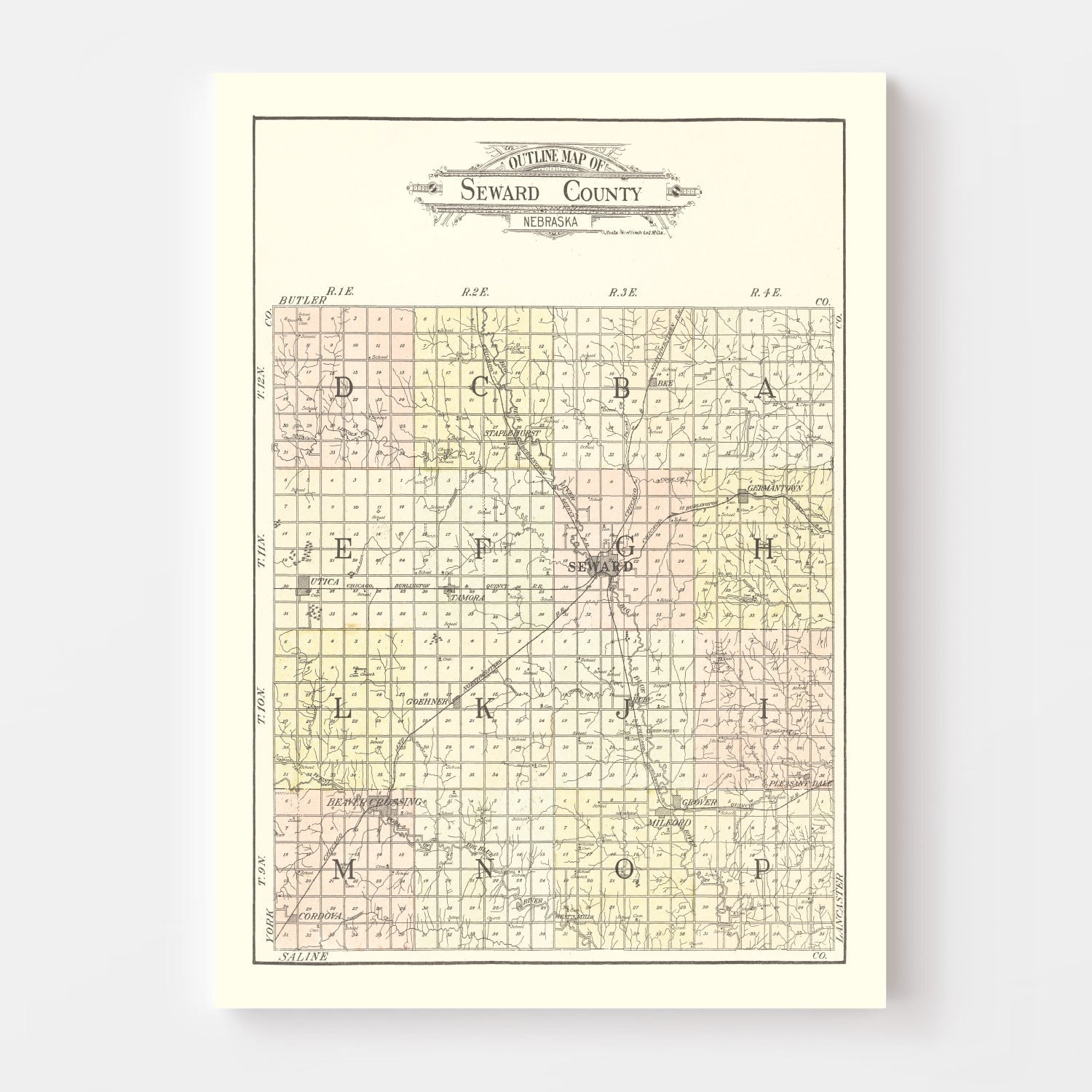 Vintage Map of Seward County, Nebraska 1908 -Not available at Minden location-