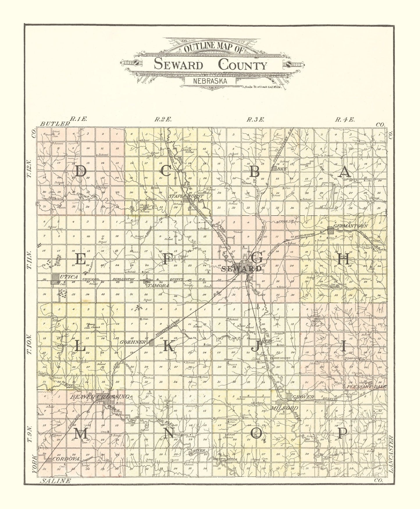 Vintage Map of Seward County, Nebraska 1908 -Not available at Minden location-