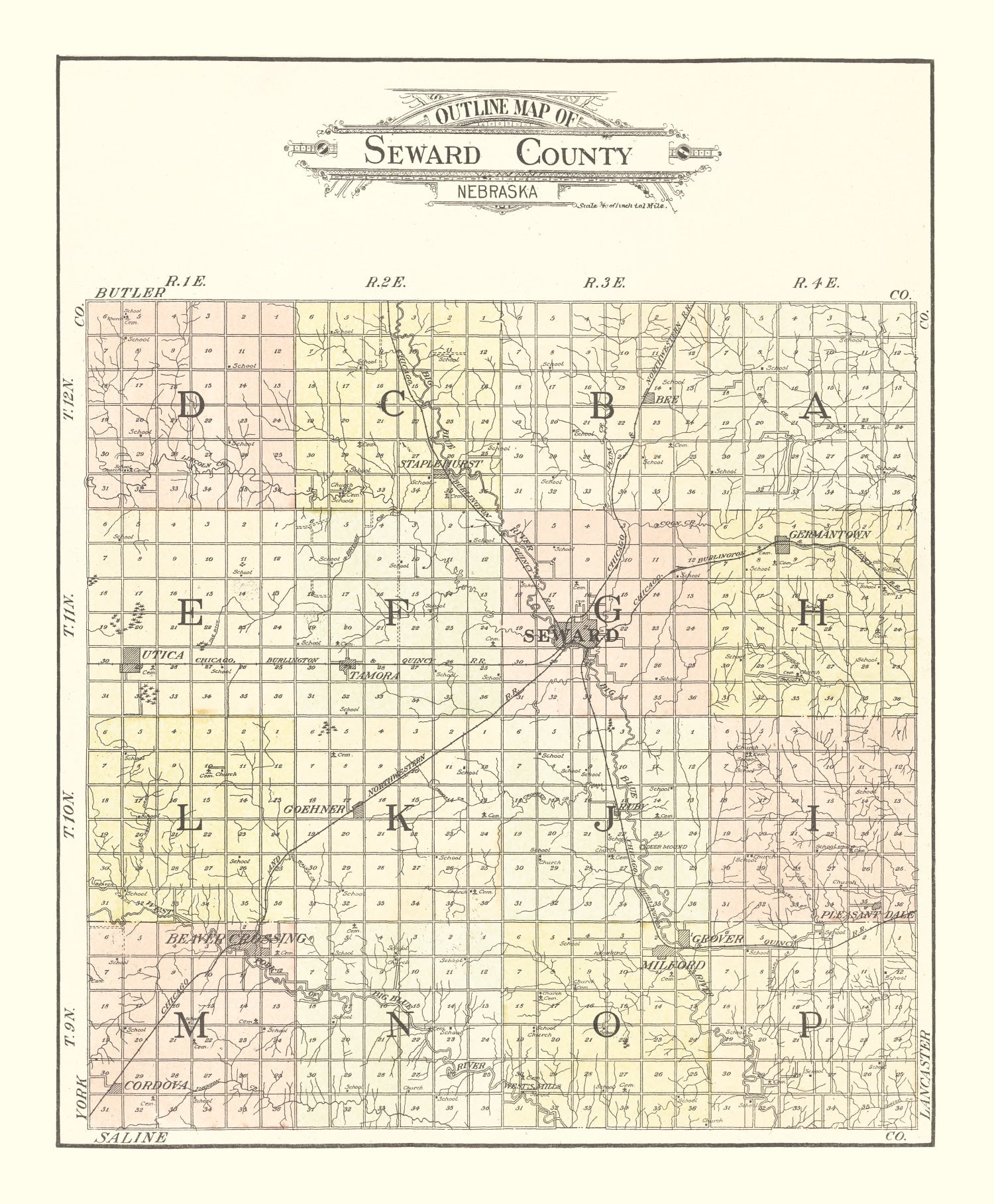 Vintage Map of Seward County, Nebraska 1908 -Not available at Minden location-