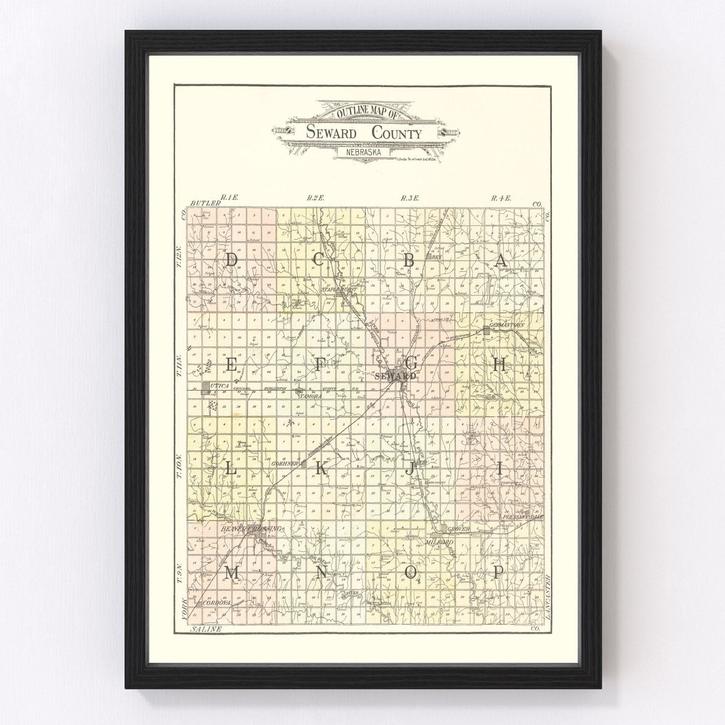 Vintage Map of Seward County, Nebraska 1908 -Not available at Minden location-