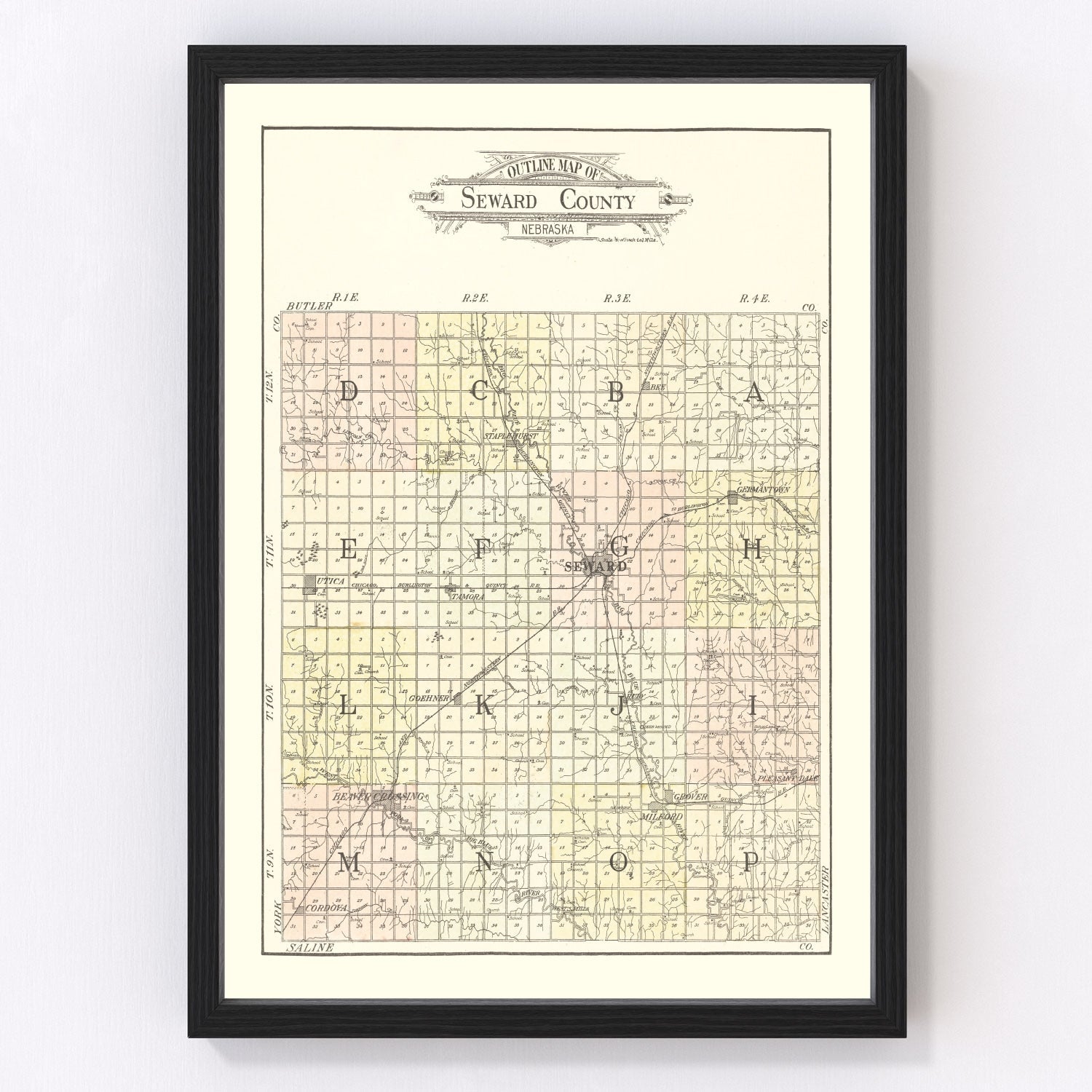 Vintage Map of Seward County, Nebraska 1908 -Not available at Minden location-