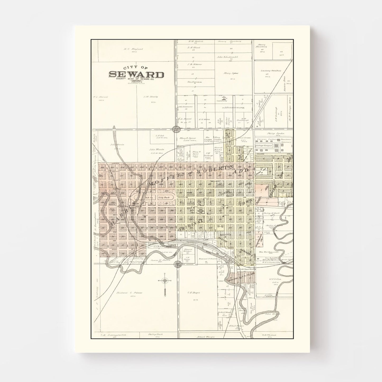 Vintage Map of Seward, Nebraska 1908 -Not available at Minden location-