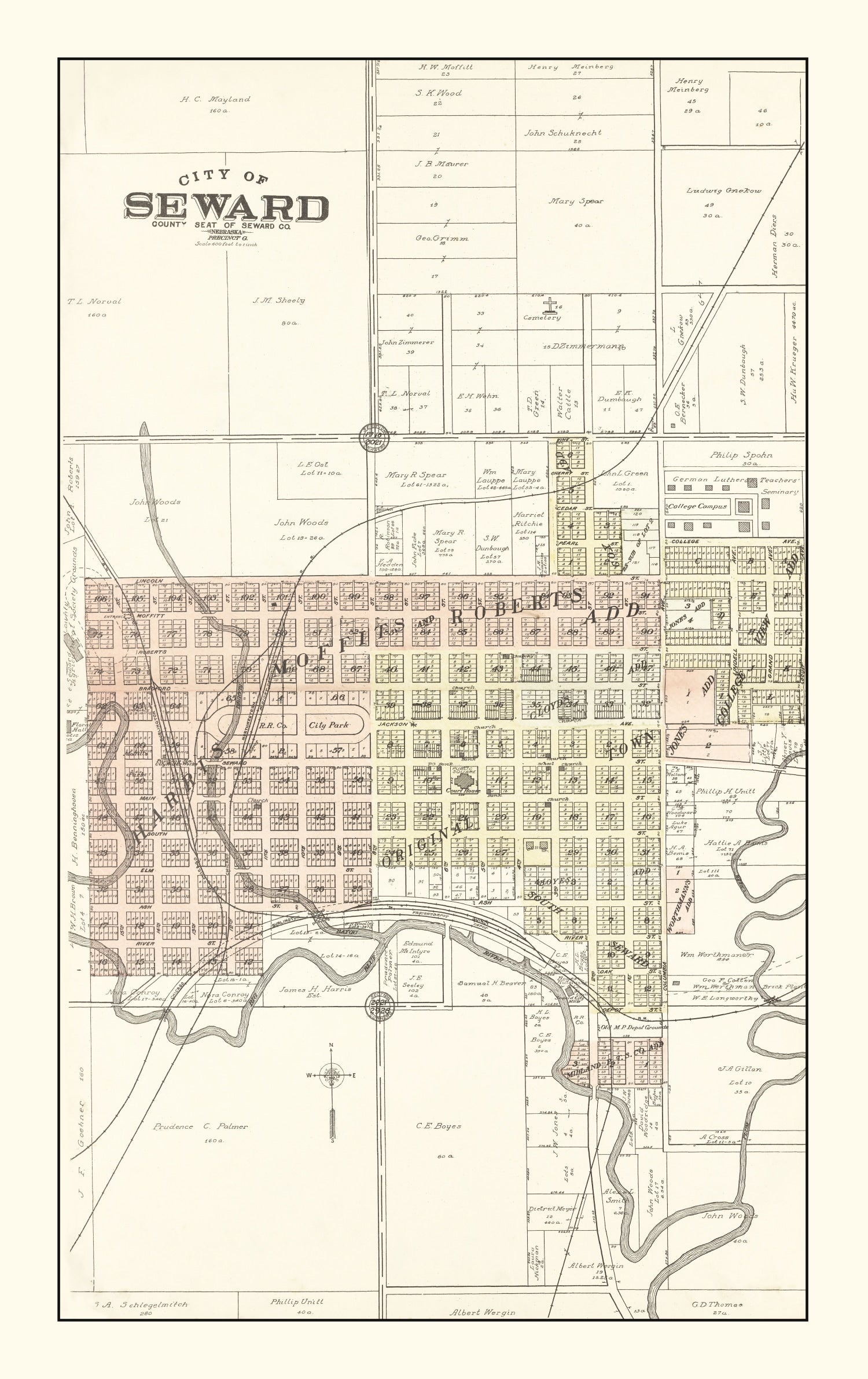 Vintage Map of Seward, Nebraska 1908 -Not available at Minden location-