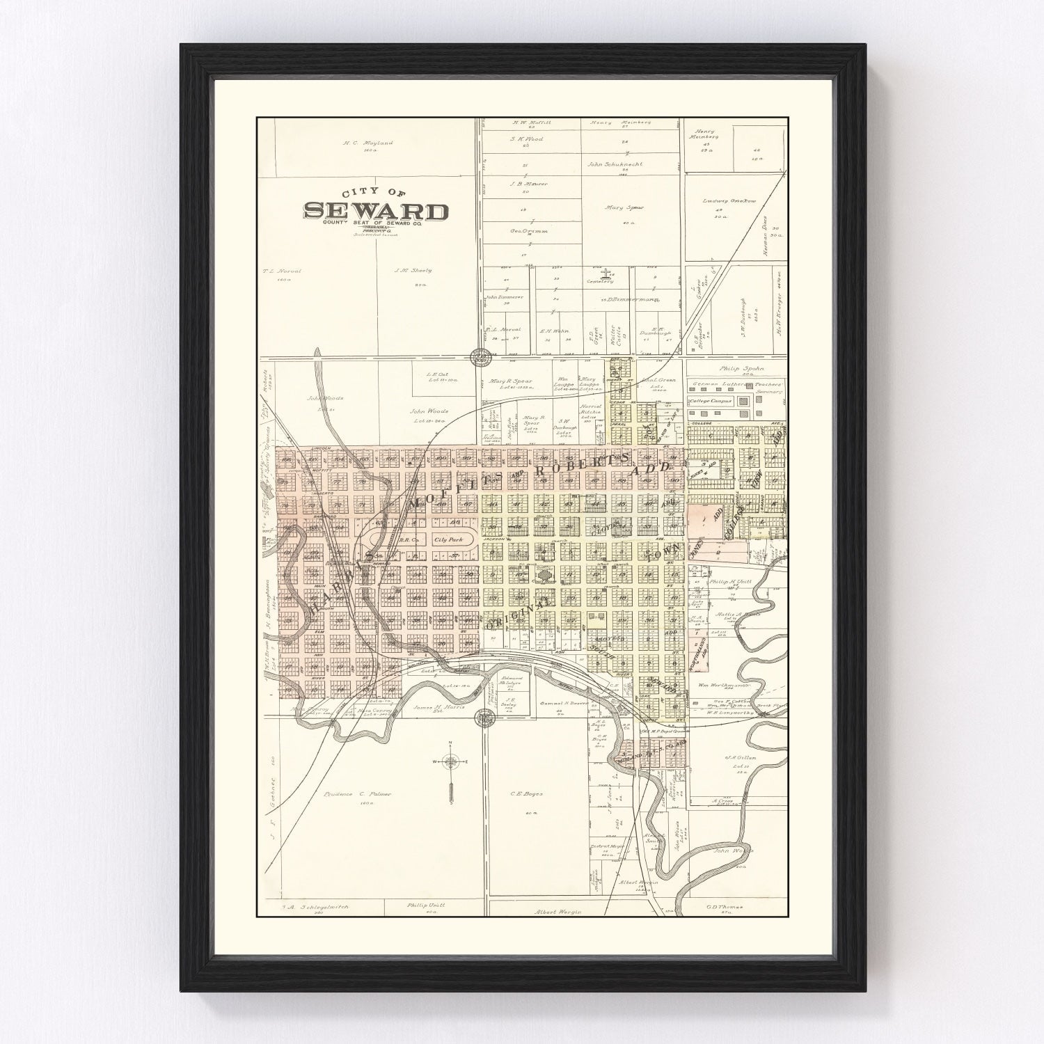 Vintage Map of Seward, Nebraska 1908 -Not available at Minden location-