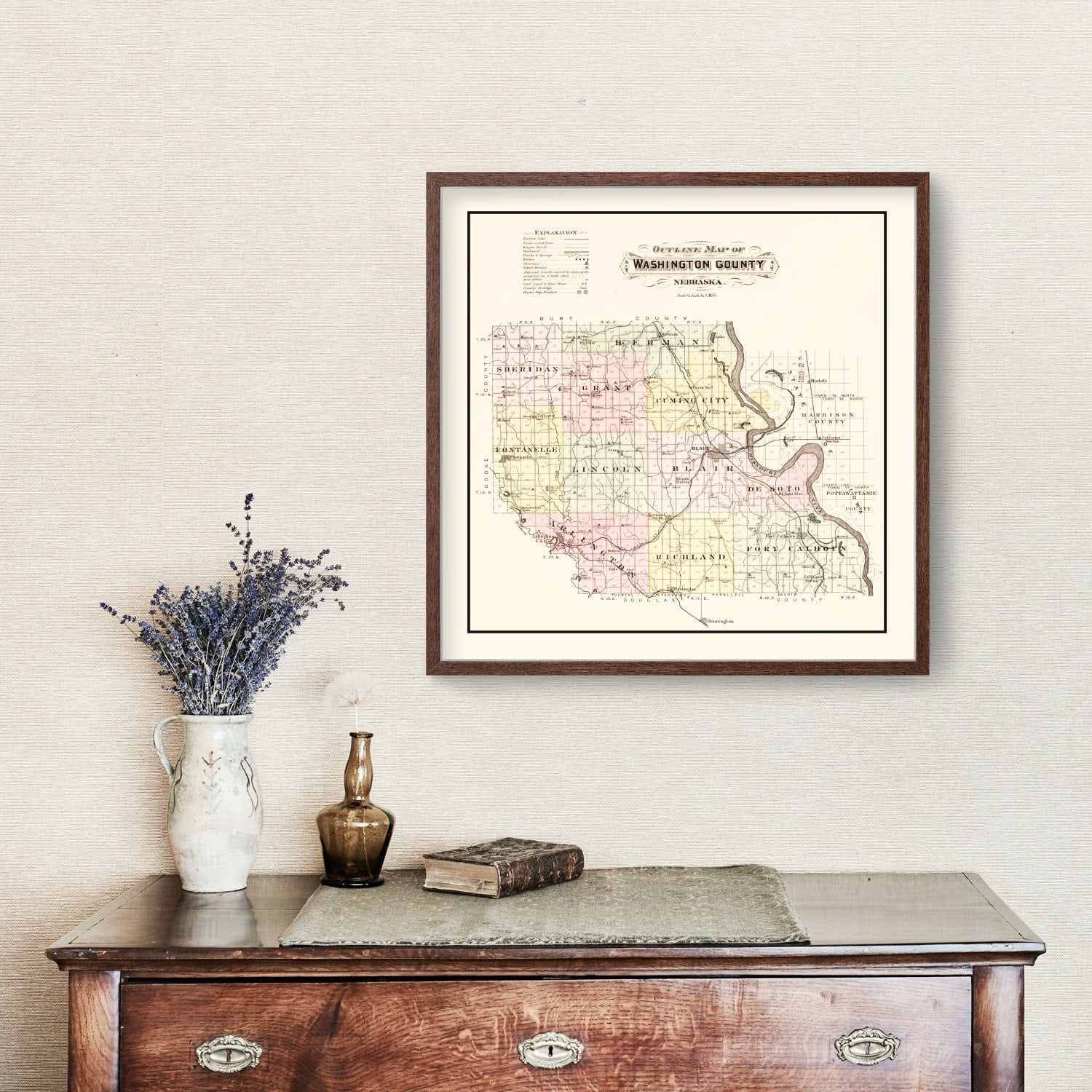 Vintage Map of Washington County, Nebraska 1908 -Not available at Minden location-