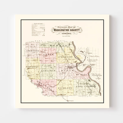 Vintage Map of Washington County, Nebraska 1908 -Not available at Minden location-