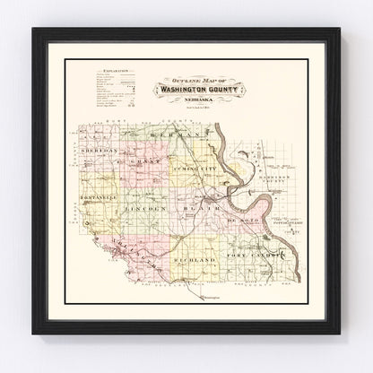Vintage Map of Washington County, Nebraska 1908 -Not available at Minden location-