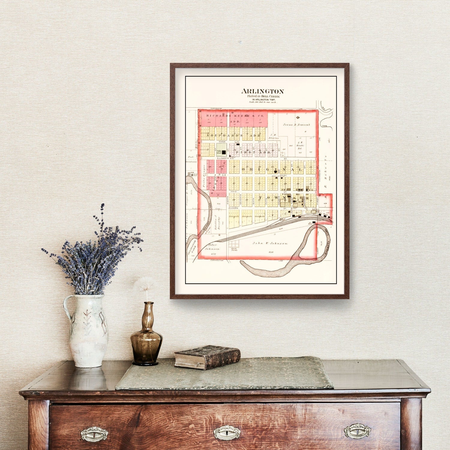 Vintage Map of Arlington, Nebraska 1908 -Not available at Minden location-