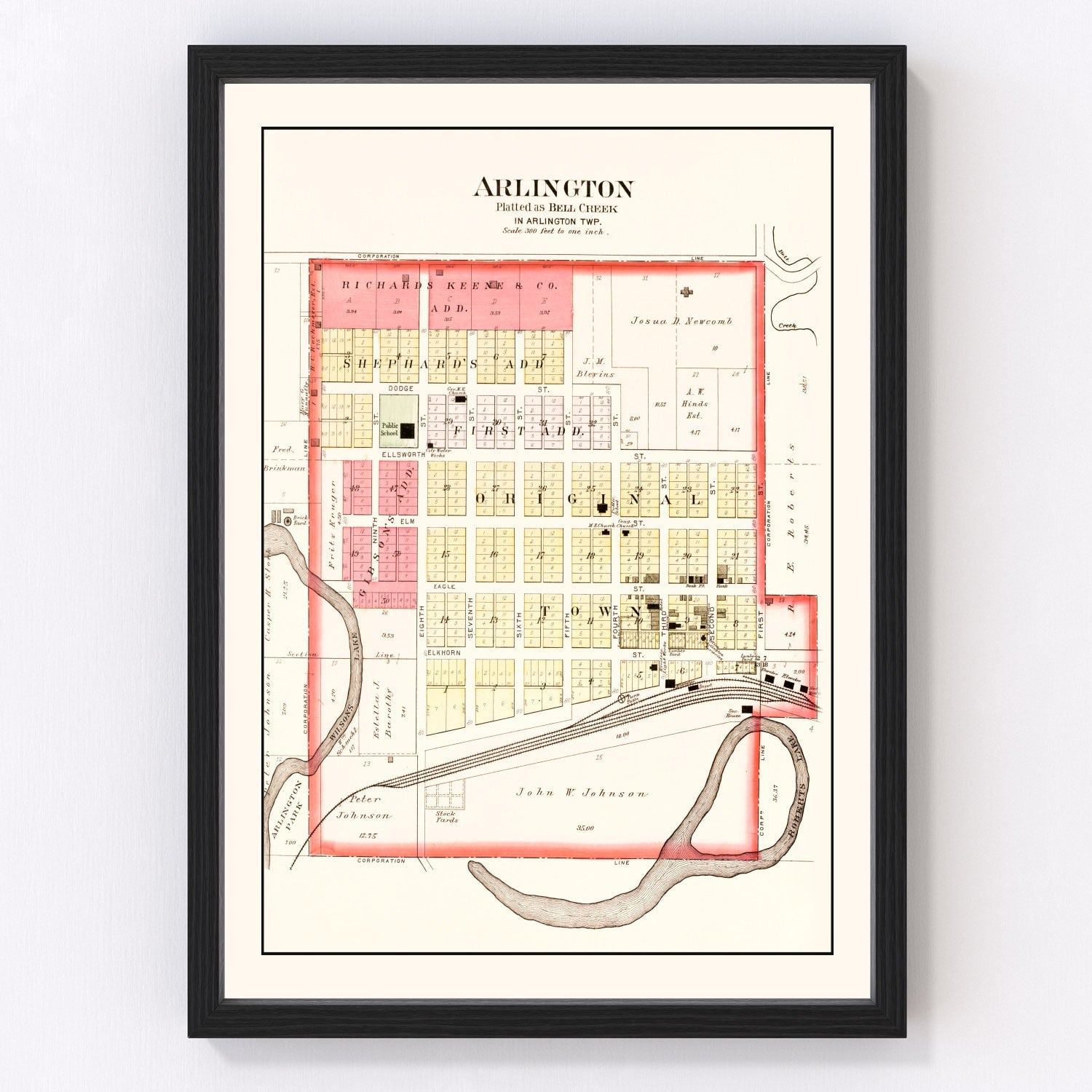 Vintage Map of Arlington, Nebraska 1908 -Not available at Minden location-