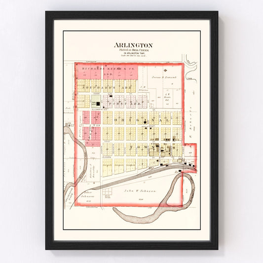 Vintage Map of Arlington, Nebraska 1908 -Not available at Minden location-