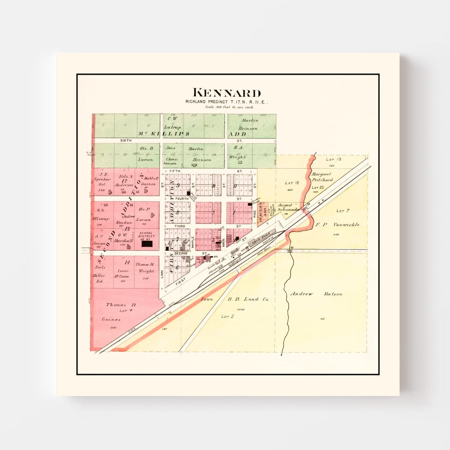 Vintage Map of Kennard, Nebraska 1908 -Not available at Minden location-